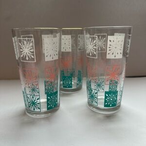 VTG MCM mid century atomic starburst / snowflake glasses bar ware
